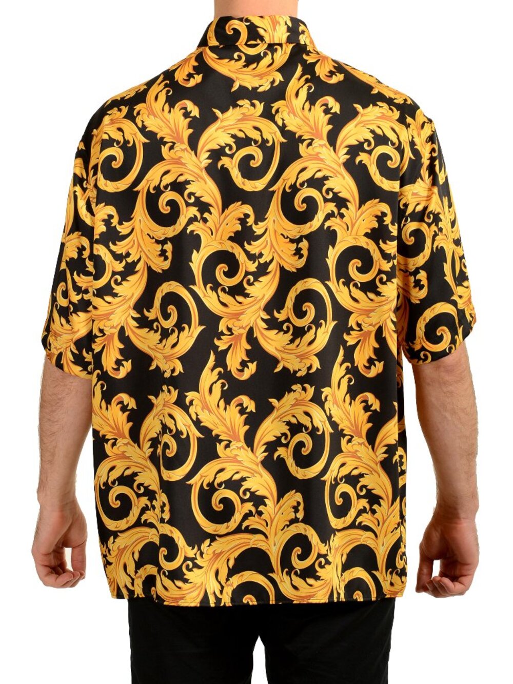 Versace Men's Signature Print Black & Gold Short Sleeve Shirt US L IT 52 - Picture 3 of 5